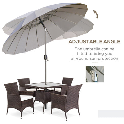 Outsunny 2.5m Tilting Parasol, with Pleated Canopy - Light Grey 