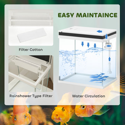 PawHut 14L Glass Fish Tank with Filter System, LED Lights, Water Pump, White 