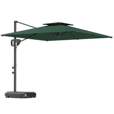 Outsunny Cantilever Parasol with Weighted Base Double Top Garden Parasol Square Hanging Patio Umbrella with Crank Tilt Dark Green 