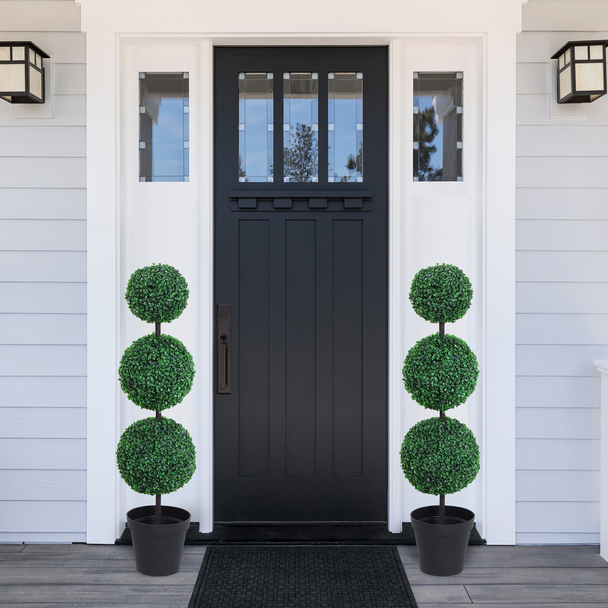 Outsunny Set of 2 Artificial Boxwood Ball Topiary Trees Potted Decorative Plant Outdoor and Indoor Décor (112cm) 