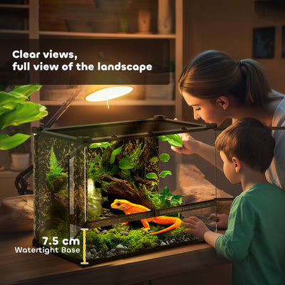 PawHut Reptile Glass Terrarium with Stone Background, Front Ventilation, Escape-Proof Knob Lock, 50 x 30 x 35 cm, Black 