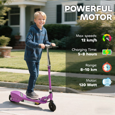 HOMCOM Foldable Electric Kids Scooter, Ride-on for Ages 7-14 Years, Purple 