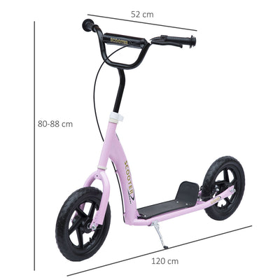 HOMCOM Kids Scooter Kick Scooter with 12" EVA Tyres, Rear Brake, Big Wheels Scooter for 5-12 Years Old, Pink 