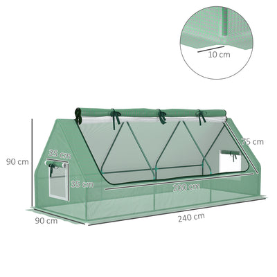 Outsunny Portable Small Polytunnel, Mini Greenhouse with Mesh Windows for Indoor and Outdoor, 240x90x90cm, Green 