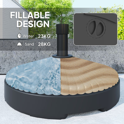 Outsunny Garden Parasol Base Holder, 28kg Sand Filled, 23kg Water Filled, Sun Umbrella Base, Φ55 x 30H cm Black 