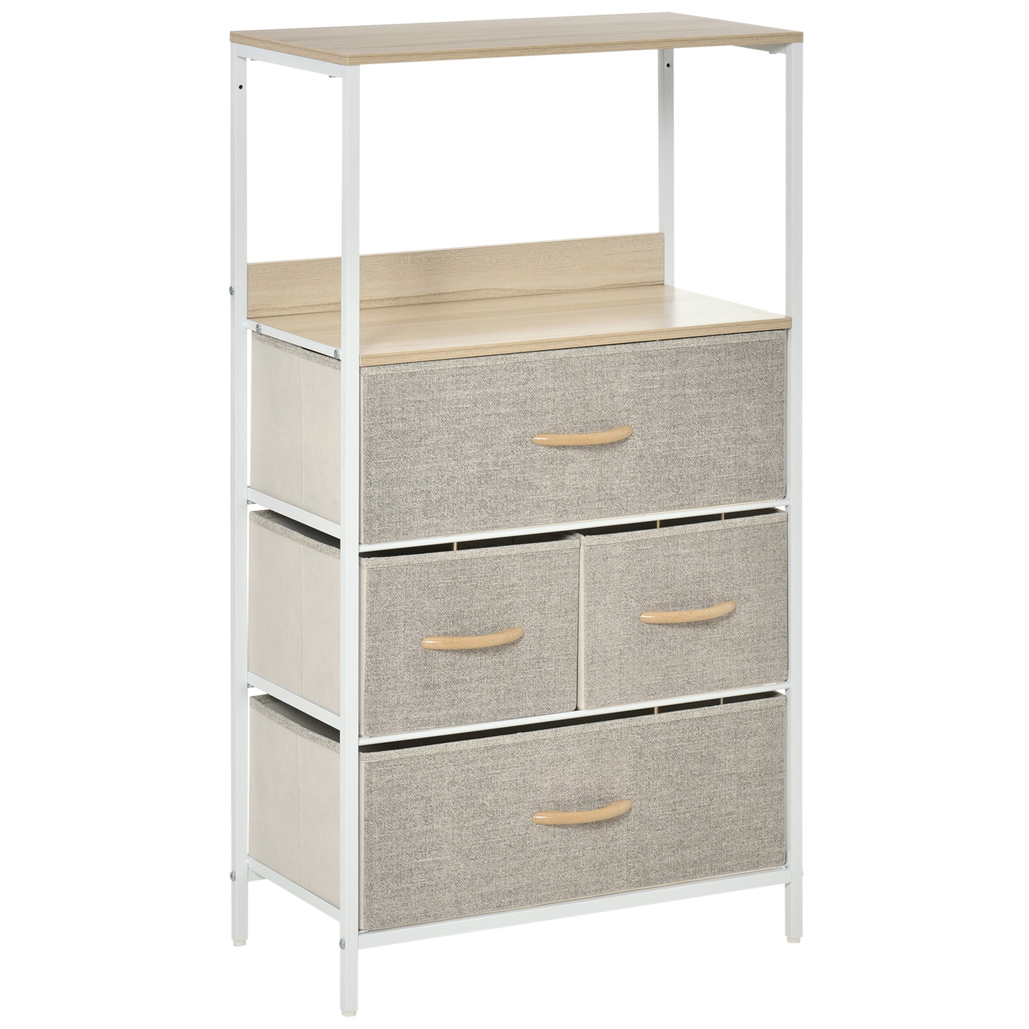HOMCOM 4 Drawer Storage Chest Unit Home Cabinet w/ Shelves Home Living Room Bedroom Entryway Living Furniture, Light Grey 