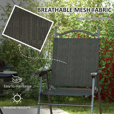 Outsunny Set of Two Folding Garden Chairs, with Fabric Mesh Seats - Dark Brown 