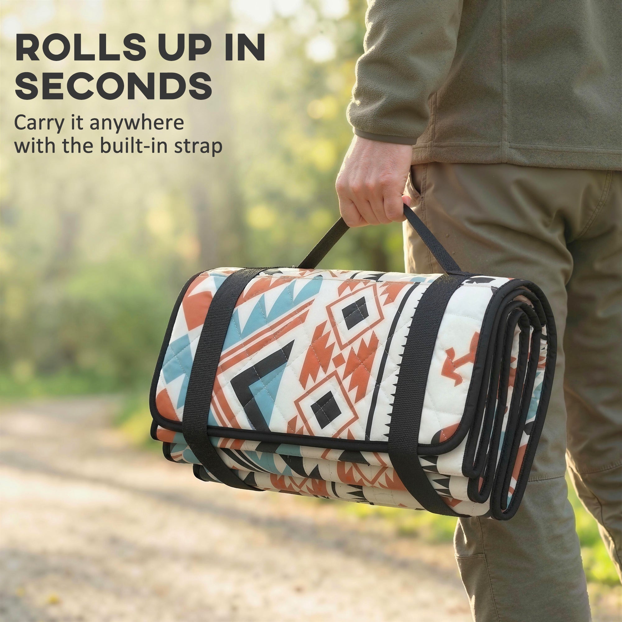 Outsunny Picnic Blanket, 300x200CM Large Beach Blanket Outdoor Picnic Mat with Integrated Strap for Camping, Mix-Colour 