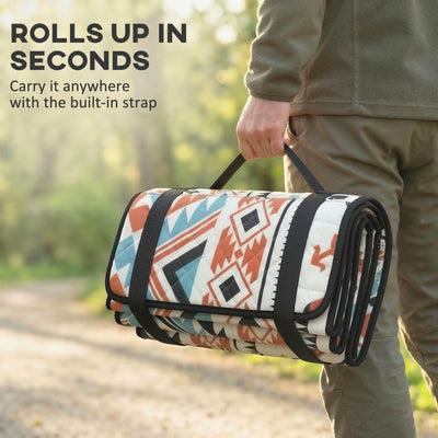 Outsunny Picnic Blanket, 300x200CM Large Beach Blanket Outdoor Picnic Mat with Integrated Strap for Camping, Mix-Colour 