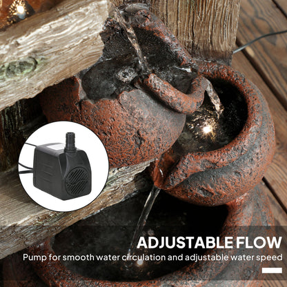 Outsunny 2-in-1 Waterfall Fountain with Birdhouse, Resin Garden Water Fountain with LED Lights Pump, Cascading Garden Water Feature with Tree Trunk Design, Multi-colour 
