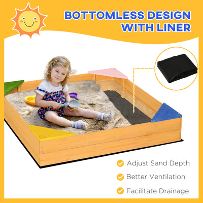 Outsunny Kids Wooden Sand Pit, Children Sandbox, with Four Seats, Non-Woven Fabric, for Gardens, Playgrounds 