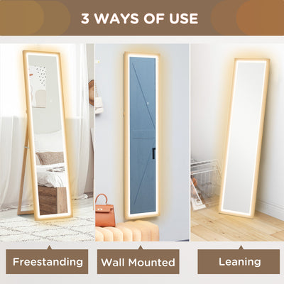 HOMCOM Full Length Mirror, with Adjustable Outer Light, Oak 