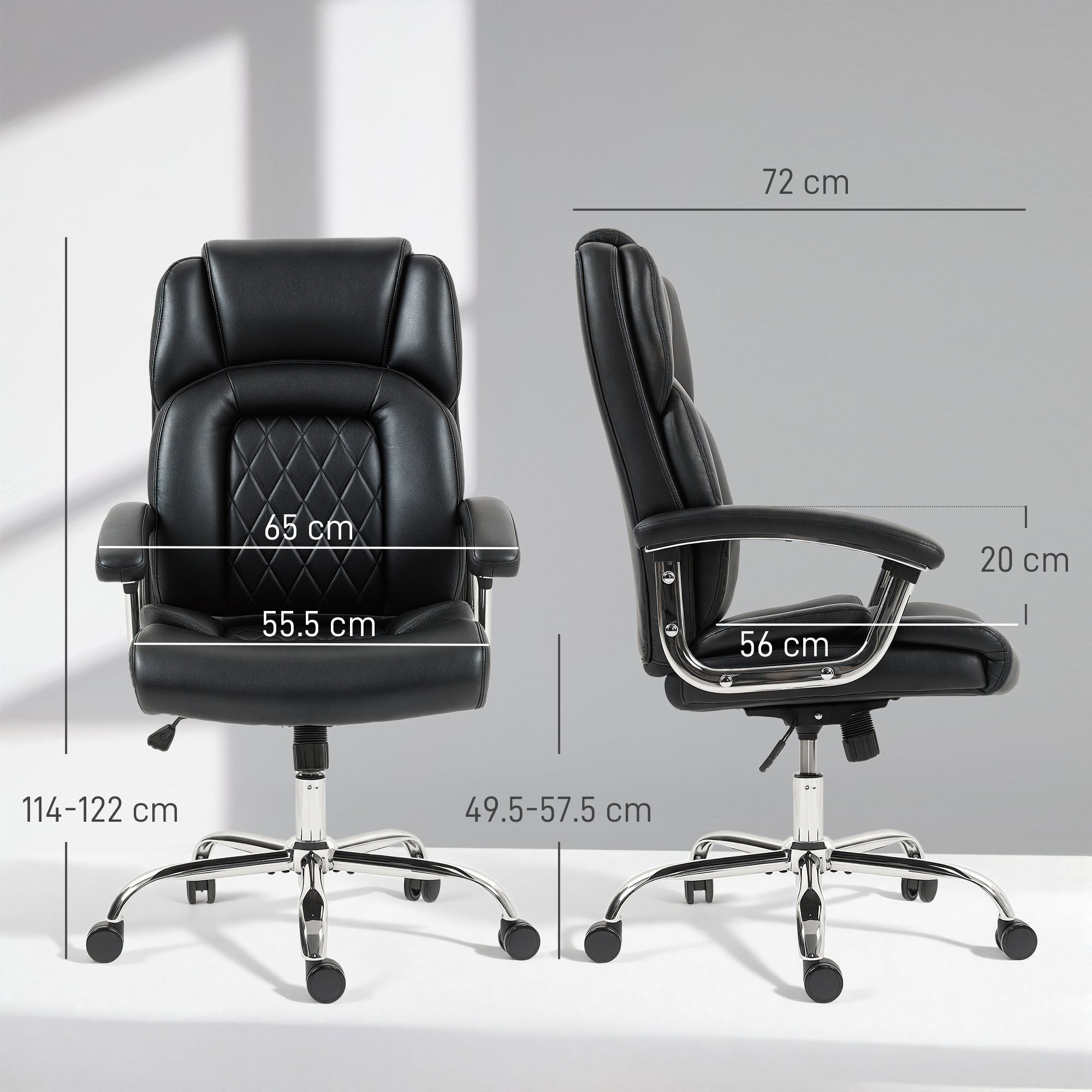 HOMCOM Big and Tall Office Chair 180kg with Spring Cushion, PU Leather - Black 