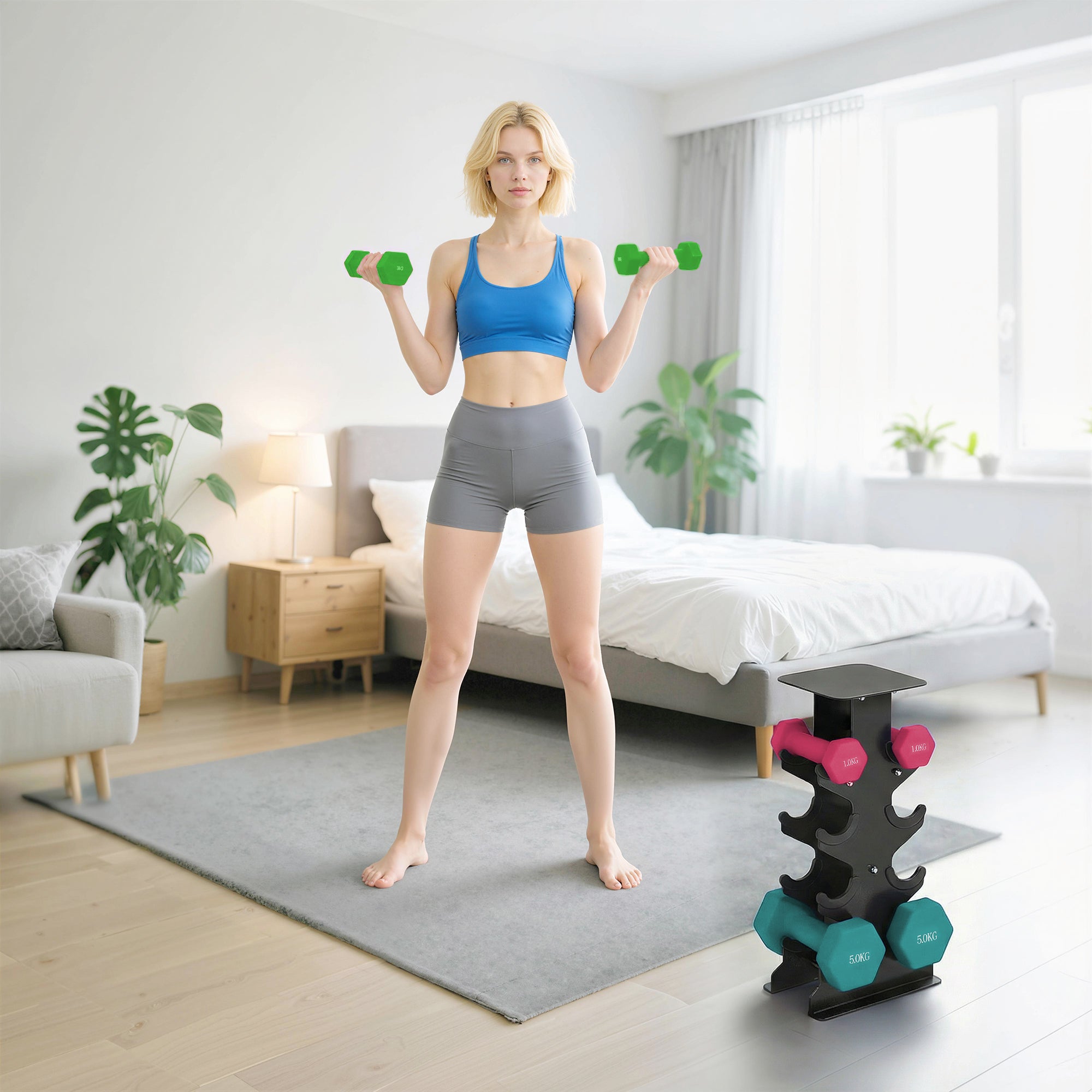 SPORTNOW Hex Dumbbells Set with Dumbbell Rack, Non Slip Hand Weights for Home Gym Strength Training, 2 x 1kg, 2 x 3kg, 2 x 5kg 