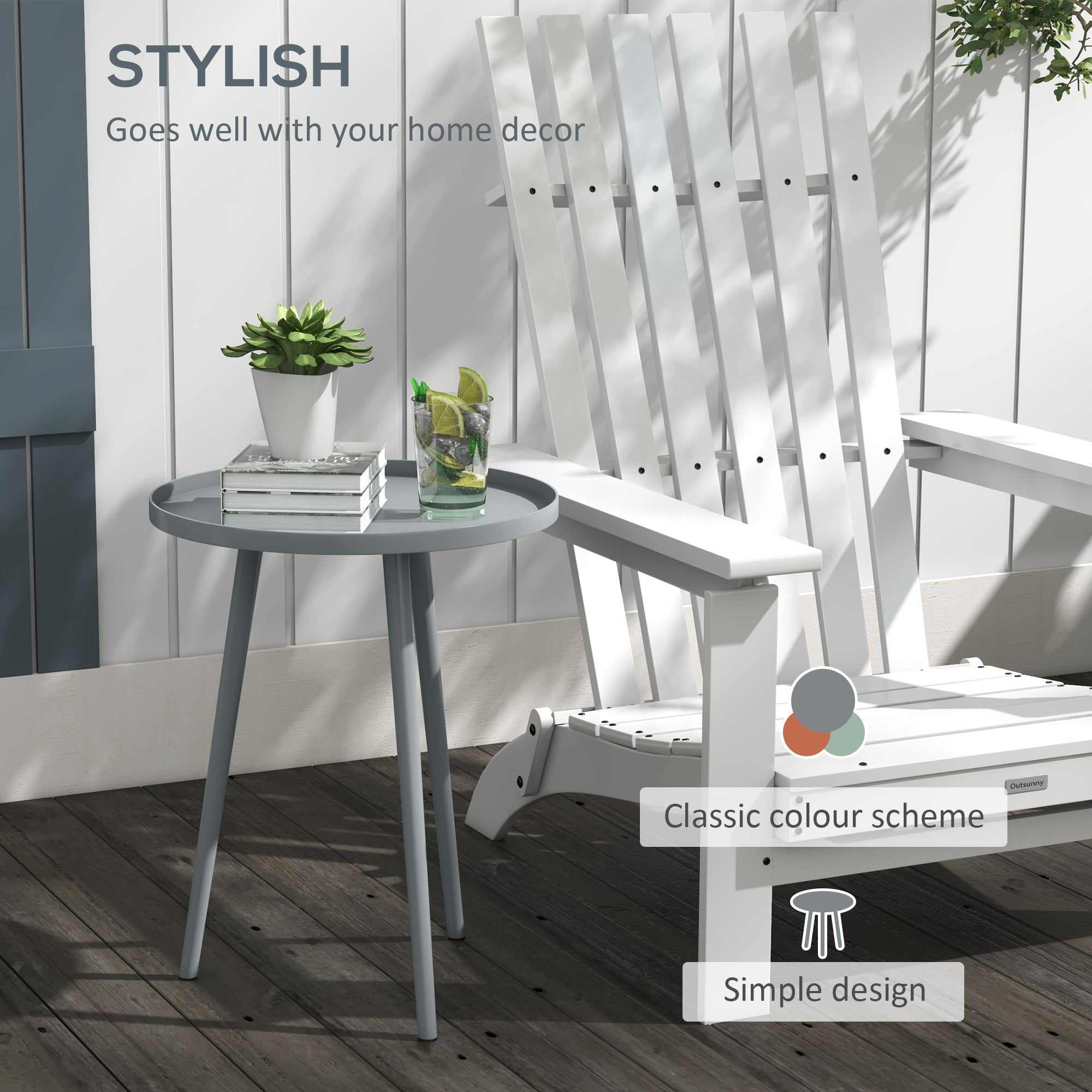 Outsunny Round Garden Coffee Table, Outdoor Side Table with Rounded Steel Edge, Ø40 x 50H cm, Grey 