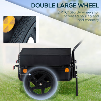 HOMCOM Cargo Trailer Bike Stroller Garden Trolley W/Carrier Utility Luggage & Wheels Black 