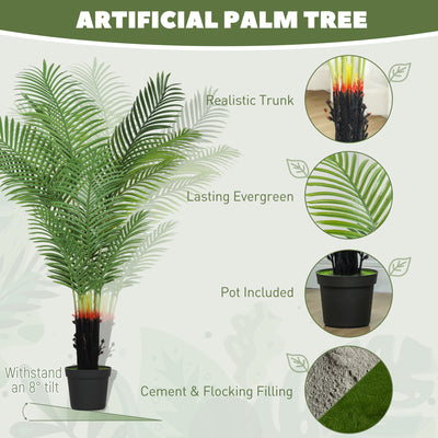 HOMCOM 150cm Artificial Areca Palm Tree with 12 PE Leaves, Decorative Artificial Plant with Plastic Pot and Flocked Soil, Fake Plant for Home Office Decor, Green 