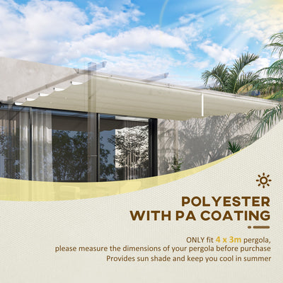 Outsunny Retractable Pergola Shade Cover, Replacement Canopy for 4 x 3 (m) Pergola, Retractable Roof, Cream White 