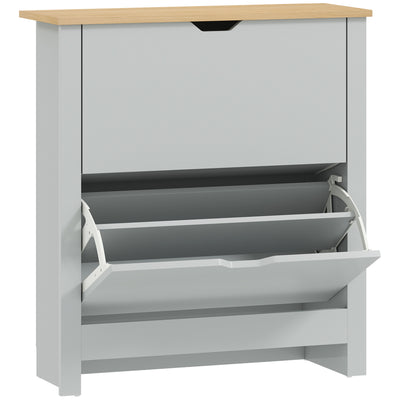 HOMCOM Slim Shoe Cabinet, Narrow Shoe Cupboard with 2 Flip Drawers, Adjustable Shelves for 12 Pairs of Shoes, Light Grey 