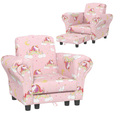 AIYAPLAY 2 Piece Kids Sofa Set with Unicorn Design, Wooden Frame, for 1.5-3 Years Old, Pink 