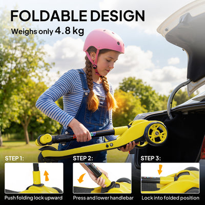 AIYAPLAY Three-Wheel Foldable Electric Scooter for Kids Aged 6-10 Years, Yellow 
