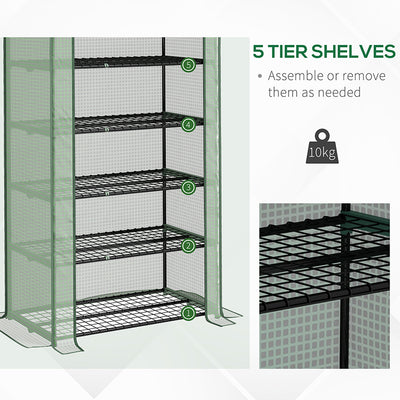 Outsunny 5 Tier Widened Mini Greenhouse with Reinforced PE Cover, Portable Indoor Outdoor Green House with Roll-up Door and Wire Shelves, 193H x 90W x 49Dcm, Green 
