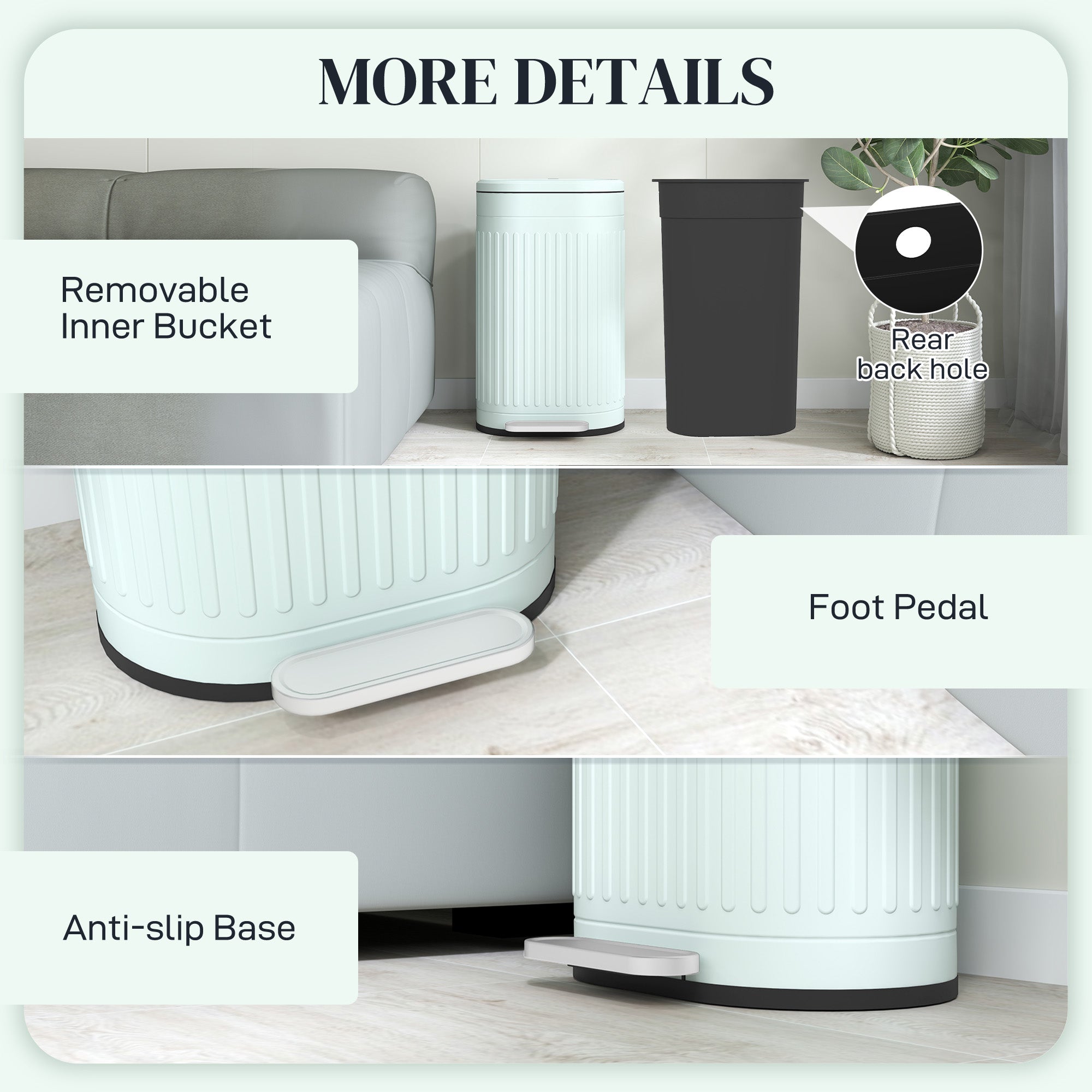 HOMCOM 30L Metal Kitchen Bin, with Soft-Close Lid - Light Green 