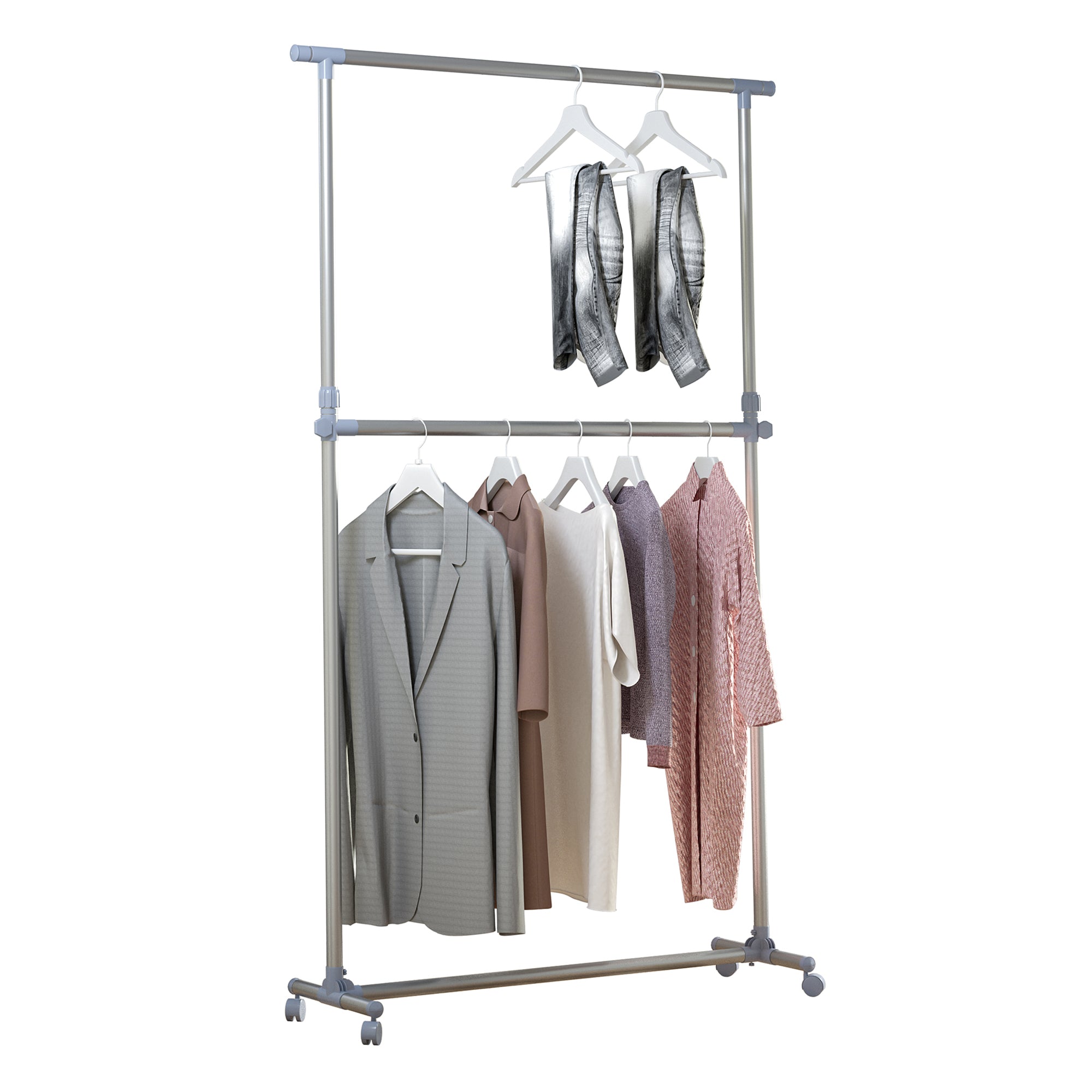 HOMCOM Heavy Duty Clothes Hanger Garment Rail Hanging Display Stand Rack w/ Wheels Adjustable 