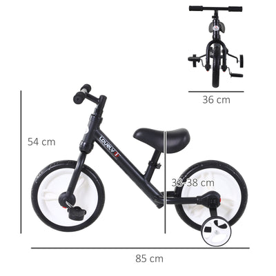 HOMCOM 11 Inch Kids Balance Bike Training Pedal Bicycle W/ Removable Stabilizers EVA Tyres Adjustable Seat Height 2 to 5 Years Gift for Boys Girls Black 
