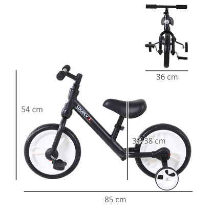 HOMCOM 11 Inch Kids Balance Bike Training Pedal Bicycle W/ Removable Stabilizers EVA Tyres Adjustable Seat Height 2 to 5 Years Gift for Boys Girls Black 