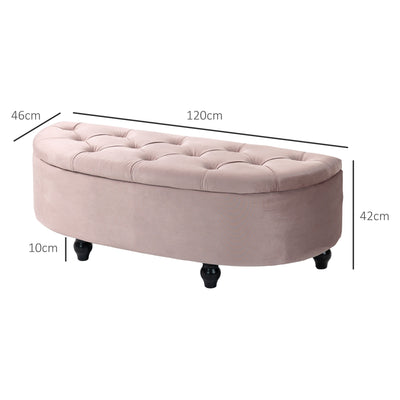 HOMCOM Semi-Circle Ottoman Storage Bench, Bed End Bench, Tufted Upholstered Window Seat Footrest Stool with Rubberwood Legs for Bedroom & Entryway, 120 x 46 x 42 cm, Pink 