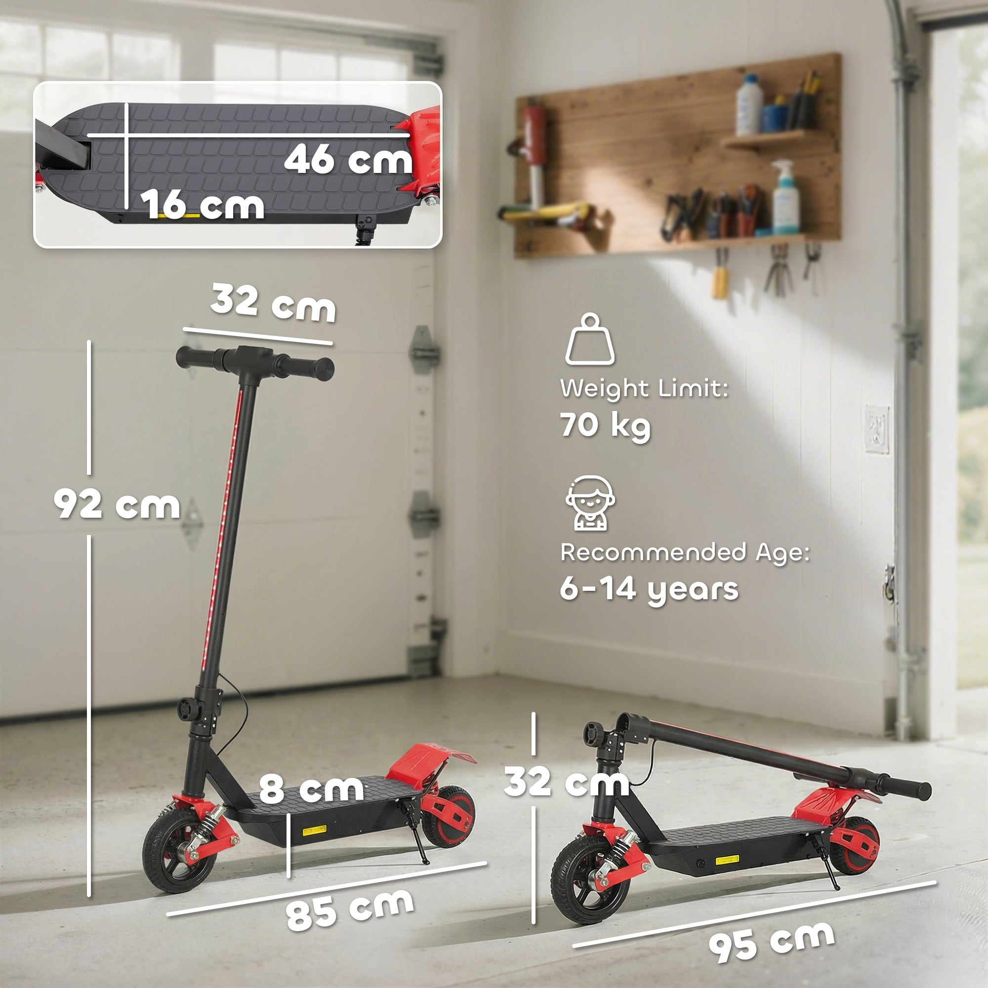AIYAPLAY Foldable Kids Electric Scooter with LCD Display, Dual Shock Absorption, Up to 15 KM/H, Max Range 6 KM for Age 6-14, Red 