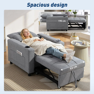 HOMCOM 3-in-1 Single Sofa Bed, Convertible Sleeper Chair Bed - Dark Grey 
