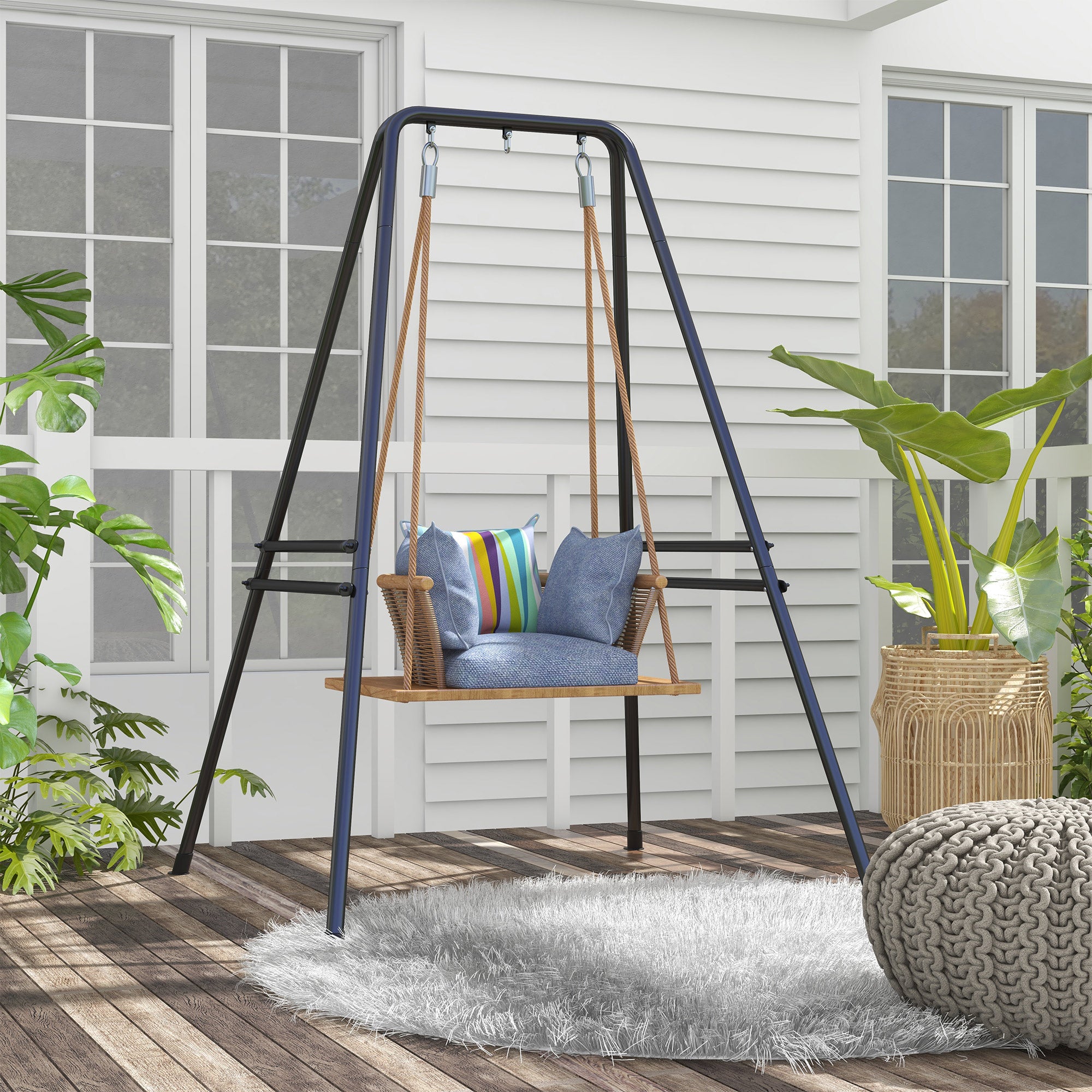 Outsunny Hammock Chair Stand, Hanging Heavy Duty Metal Frame Hammock Stand for Hanging Hammock Air Porch Swing Chair, Egg Chair, Black 