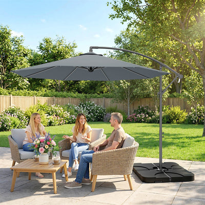 Outsunny 3m Overhanging Parasol, with Base, Weights and Cover - Dark Grey 