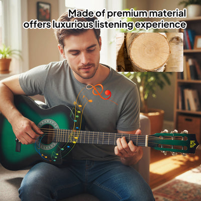 HOMCOM 38 Inch Acoustic Electric Guitar, Beginner Junior Adult Guitar Gloss Finish with Carrying Case - Dark Green 