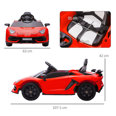 HOMCOM Lamborghini Licensed 12V kids Electric Car w/ Butterfly Doors, Remote, Music, Horn, Suspension - Red 