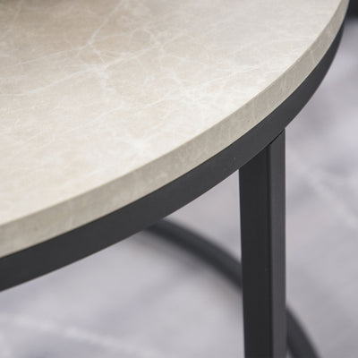 HOMCOM Set of Two Marble-Effect Stacking Tables - Wood Grey 
