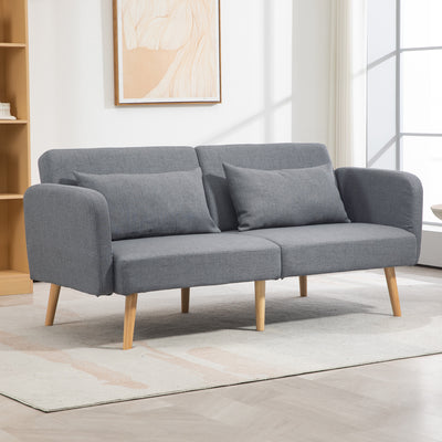 HOMCOM Two-Seater Click-Clack Sofa Bed, with Pillows - Grey 