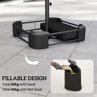 Outsunny Garden Parasol Base 80 kg Sand Filled Heavy Duty Stand for Cantilever Umbrellas and 48 mm Poles Black 