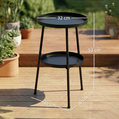 Outsunny Patio Side Table, 2-Tier Round Coffee End Table for Garden Balcony Living Room Bedroom, Black 