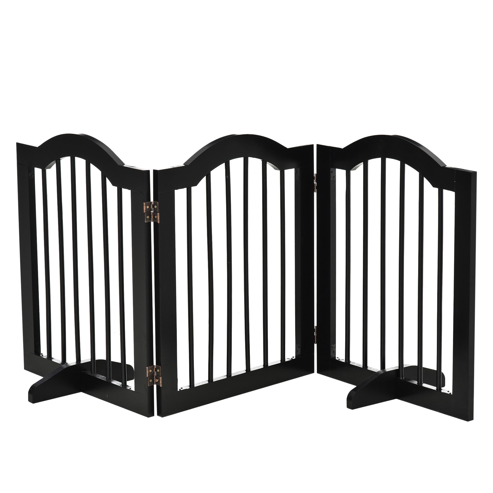 PawHut Freestanding Pet Gate Wooden Dog Gate with Support Feet Foldable Pet Fence Safety Barrier for the House Doorway Stairs Black 