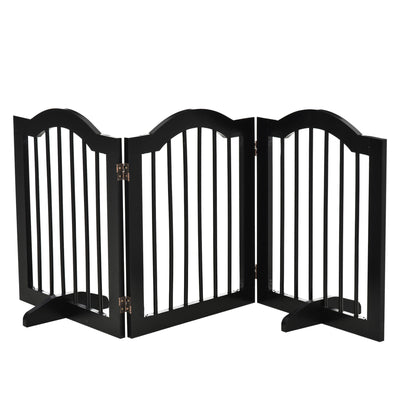 PawHut Freestanding Pet Gate Wooden Dog Gate with Support Feet Foldable Pet Fence Safety Barrier for the House Doorway Stairs Black 