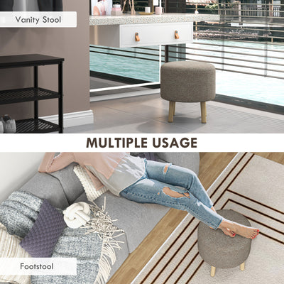 HOMCOM Round Linen-Look Storage Ottoman - Light Grey 