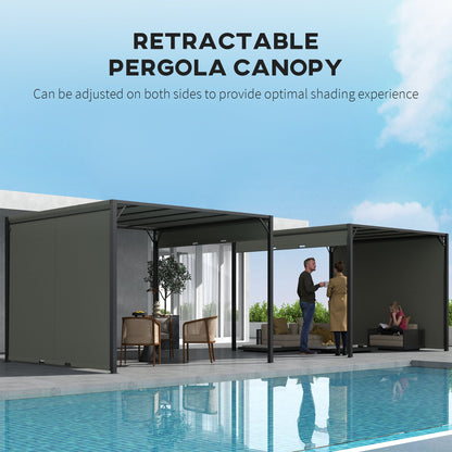 Outsunny 3 X 3 Meters Pergola with Retractable Roof, Garden Gazebo with Adjustable Sun Shade Canopy and Steel Frame, Charcoal Grey 