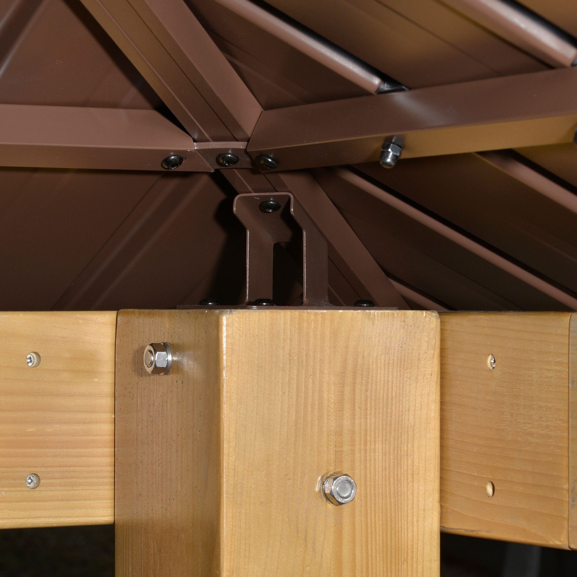 Outsunny 3x(3)M Outdoor Hardtop Gazebo Canopy with 2-Tier Roof and Solid Wood Frame, Outdoor Patio Shelter for Patio, Garden, Brown 