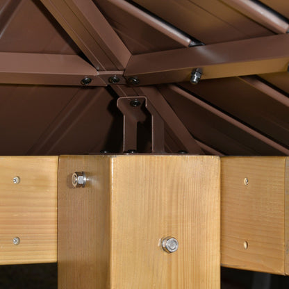 Outsunny 3x(3)M Outdoor Hardtop Gazebo Canopy with 2-Tier Roof and Solid Wood Frame, Outdoor Patio Shelter for Patio, Garden, Brown 