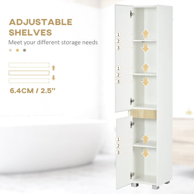 kleankin Tall Bathroom Cabinet with Adjustable Shelves, 5-Tier Modern Freestanding Tallboy with Storage Cabinets, White 