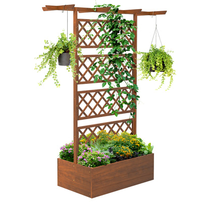 Outsunny Wooden Trellis Planter Box, Raised Garden Bed to Grow Vegetables, Herbs and Flowers, Orange 