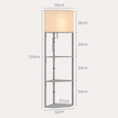 HOMCOM Corner Floor Lamp with Shelves, Tall Standing Lamps for Living Room, with Pull Chain Switch Bulb not Included, Grey 